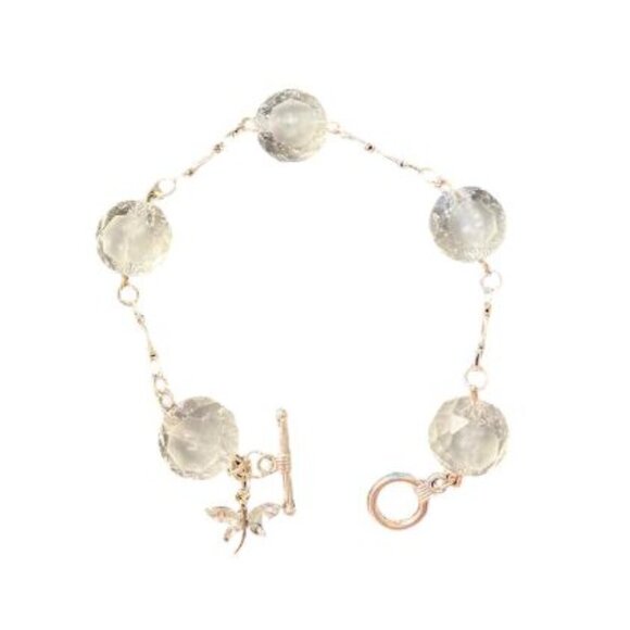 Handcrafted Crystaline Bead and Silver-Tone Chain Bracelet with Rhinestone Charm - Picture 3 of 11